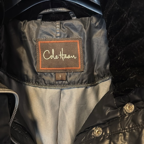 COLE HAAN Quilted Fox Fur Trim Hooded Down Puffer Coat Size Large - Picture 6 of 12